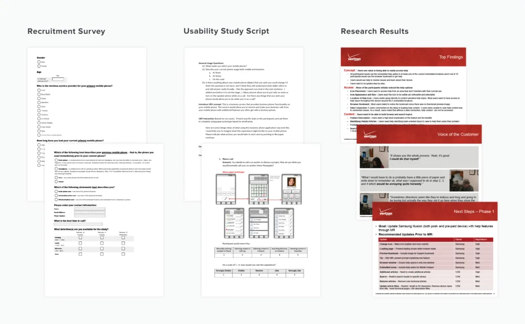 Sample of usability study recruitment survey, study script and results